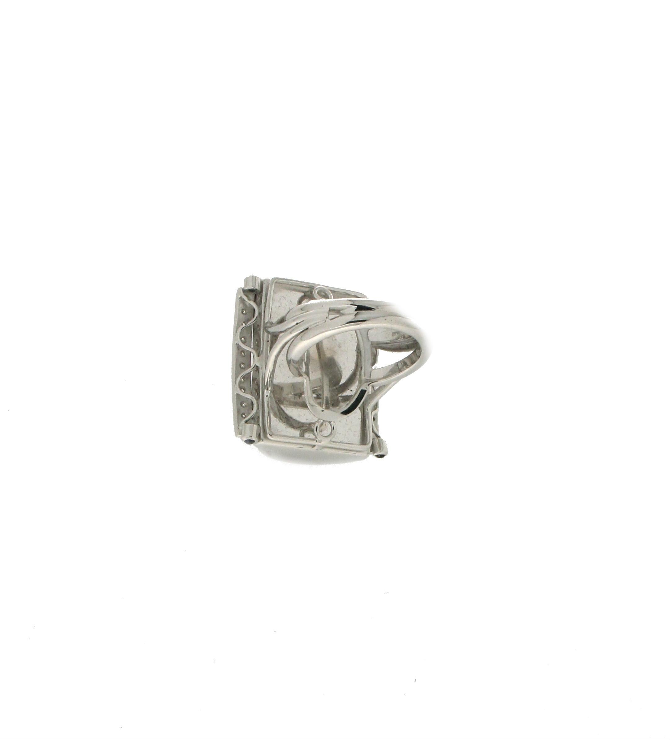 Handcraft Sardinian Coral 18 Karat White Gold Diamonds Cocktail Ring For Sale 2