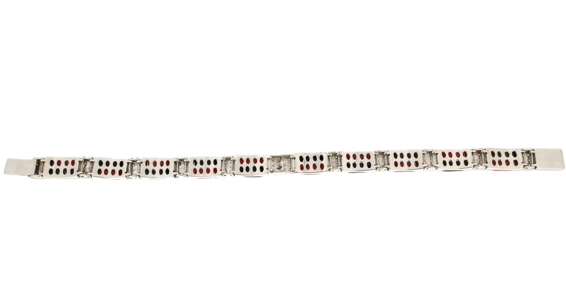 Handcraft Sardinian Coral 18 Karat White Gold Onyx Diamonds Cuff Bracelet In New Condition For Sale In Marcianise, IT