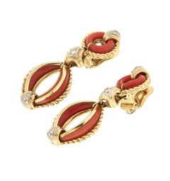 Handcraft Sardinian Coral 18 Karat Yellow Gold Clip-On Earrings