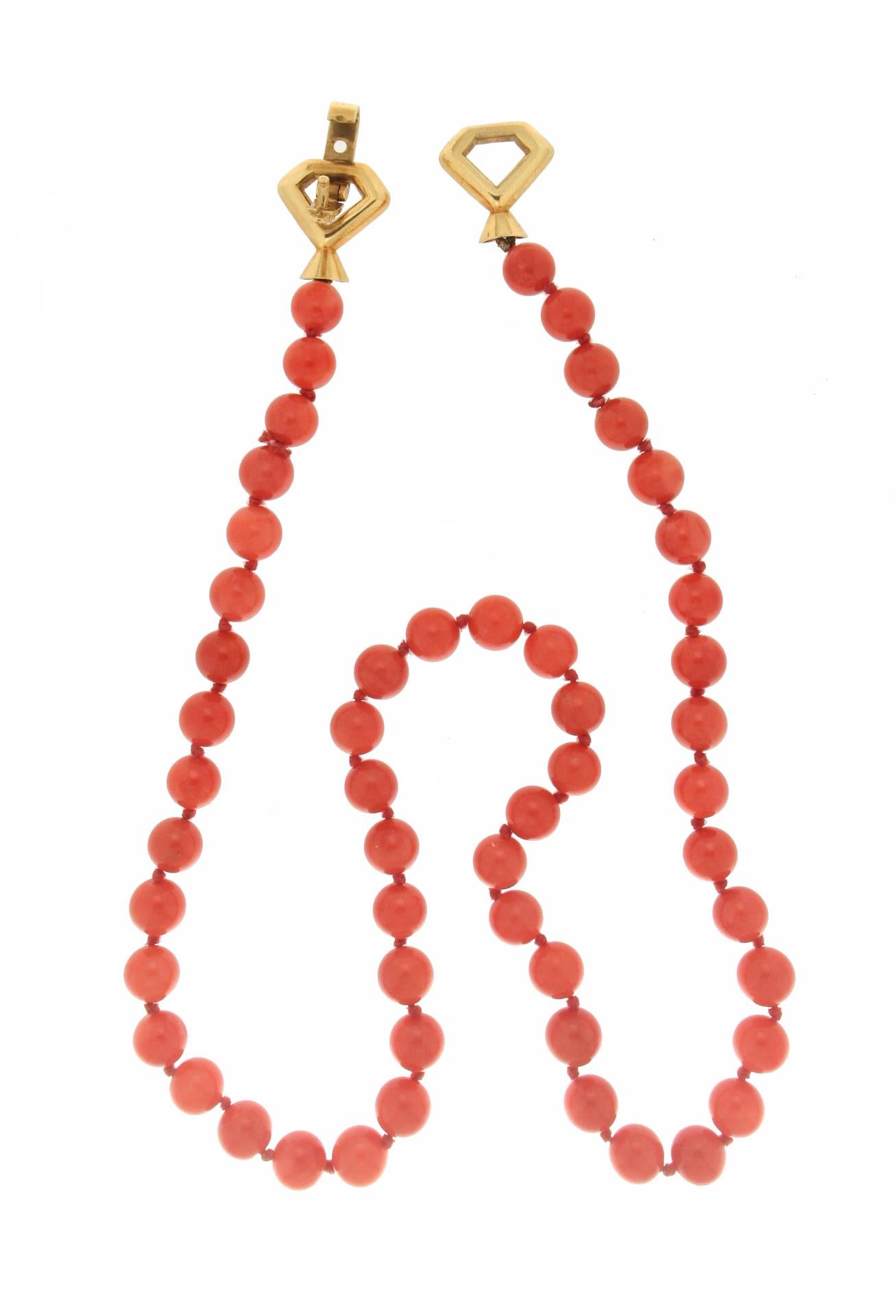 Handcraft Sardinian Coral 18 Karat Yellow Gold Diamonds Beaded Necklace In New Condition For Sale In Marcianise, IT