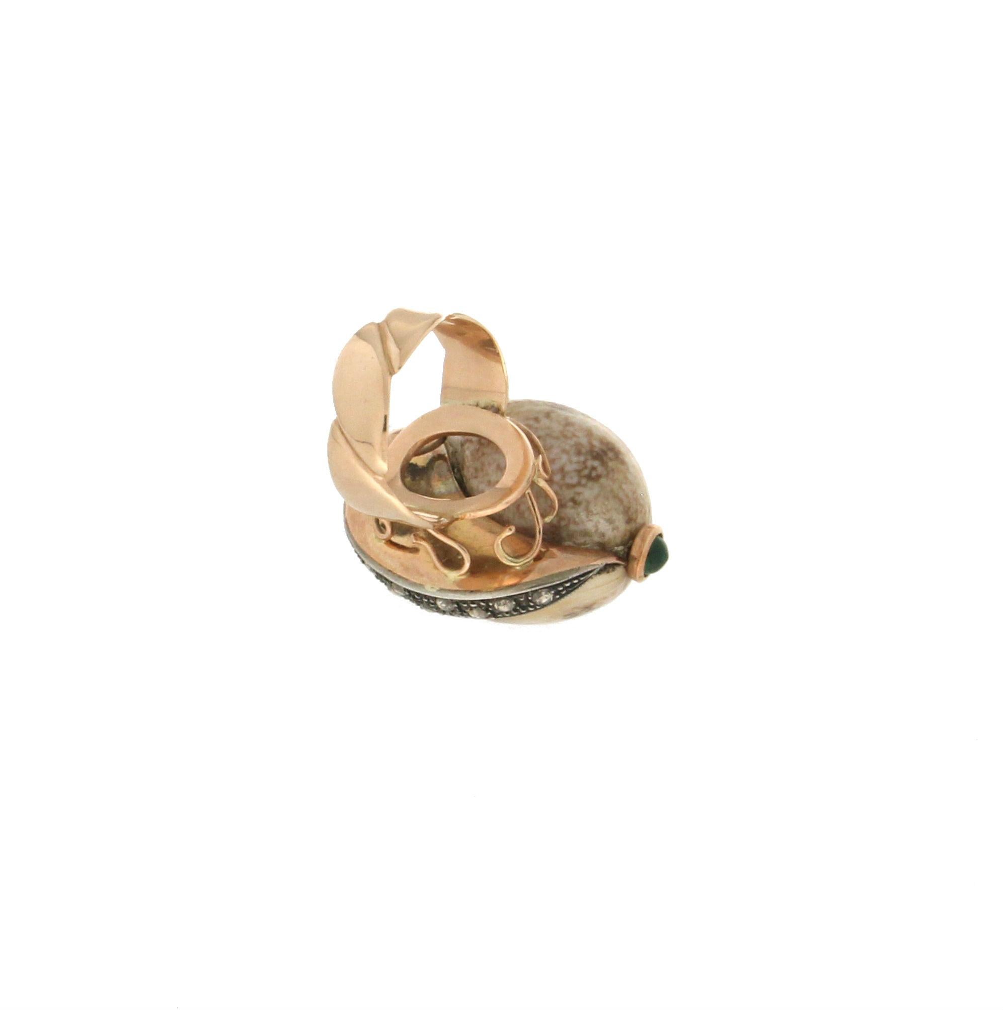 Handcraft Shell 14 Karat Yellow Gold Rose Cut Diamonds Cocktail Ring For Sale 5