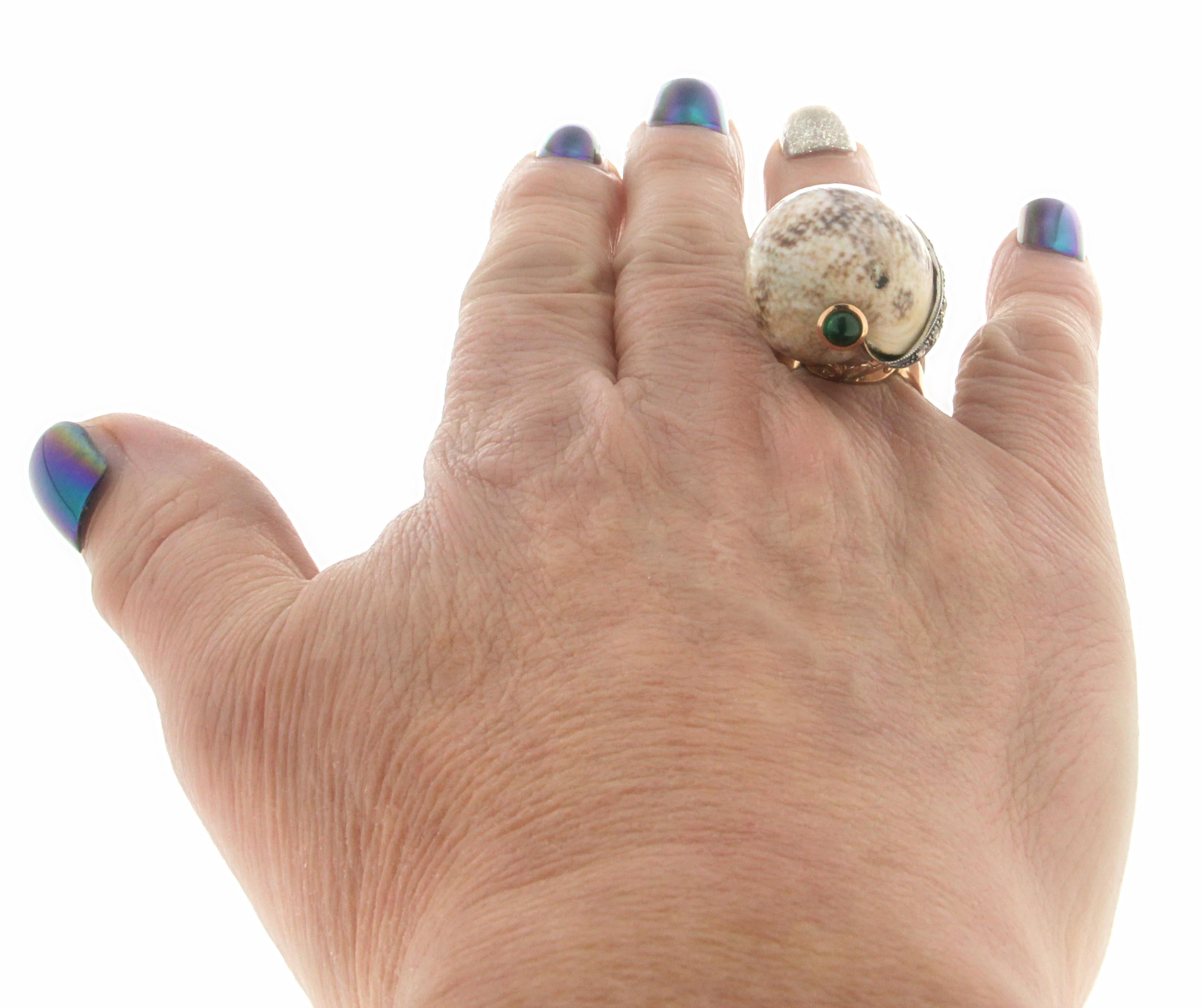 Handcraft Shell 14 Karat Yellow Gold Rose Cut Diamonds Cocktail Ring For Sale 8