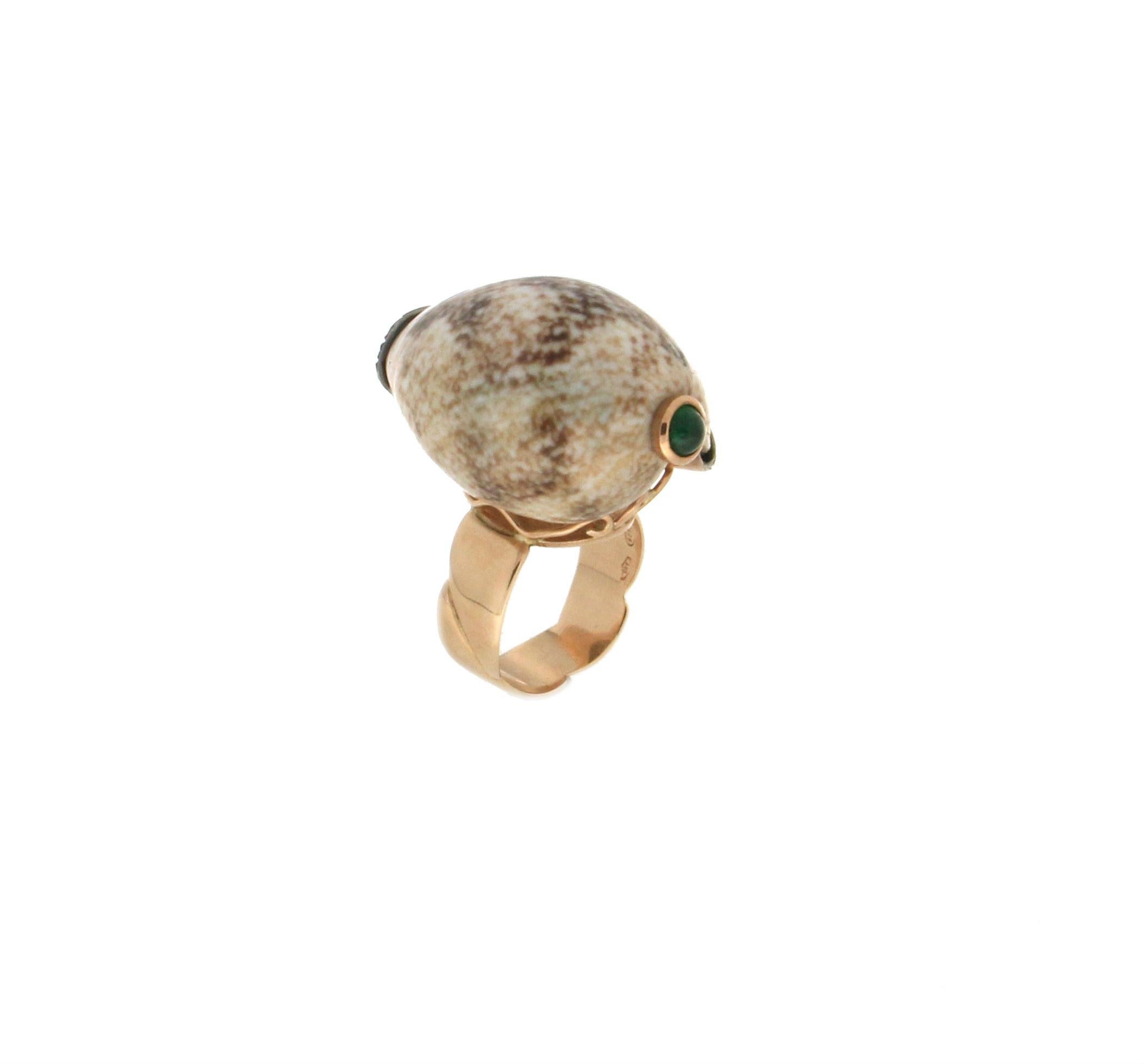 Handcraft Shell 14 Karat Yellow Gold Rose Cut Diamonds Cocktail Ring In New Condition For Sale In Marcianise, IT