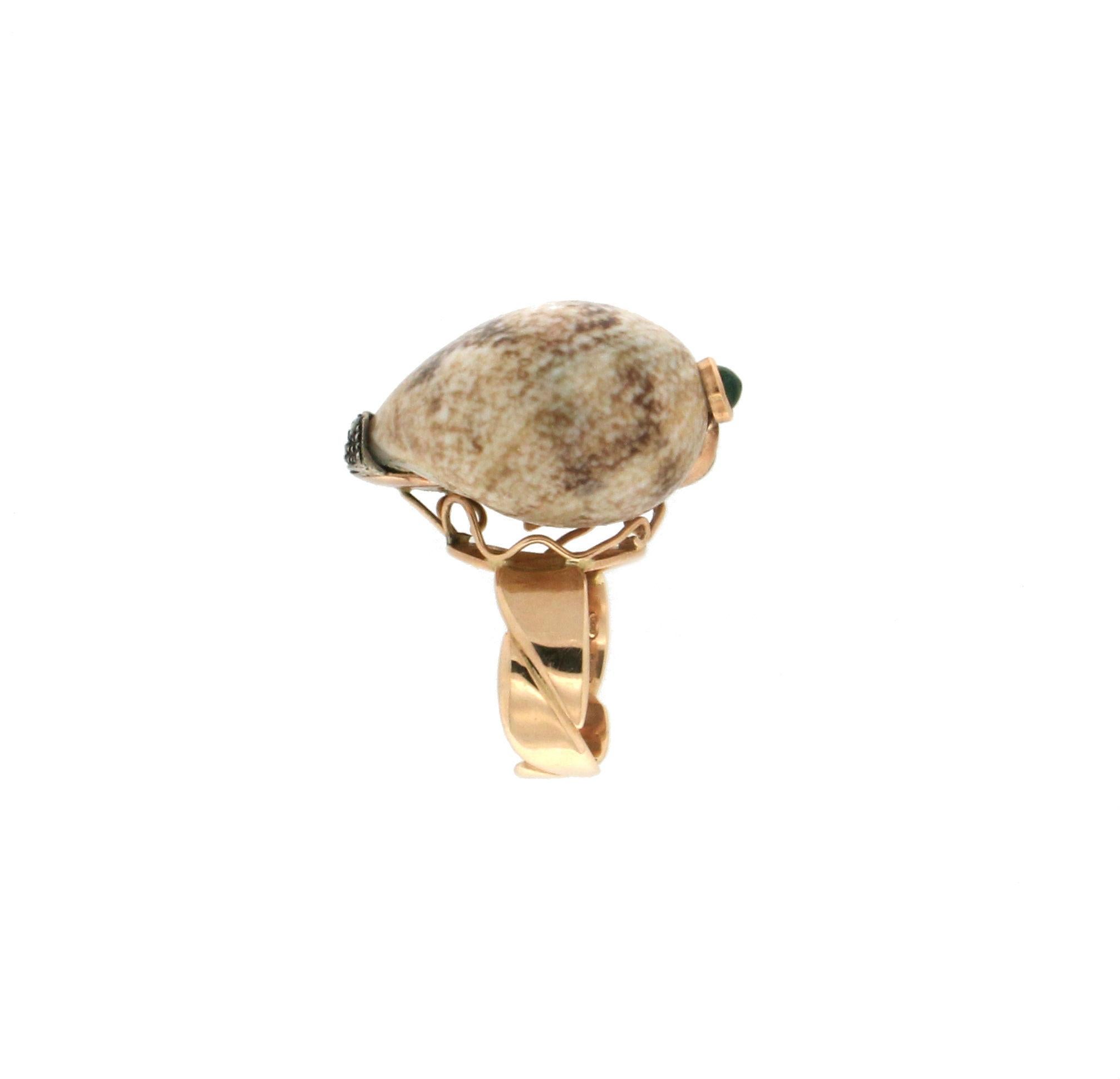 Handcraft Shell 14 Karat Yellow Gold Rose Cut Diamonds Cocktail Ring For Sale 4