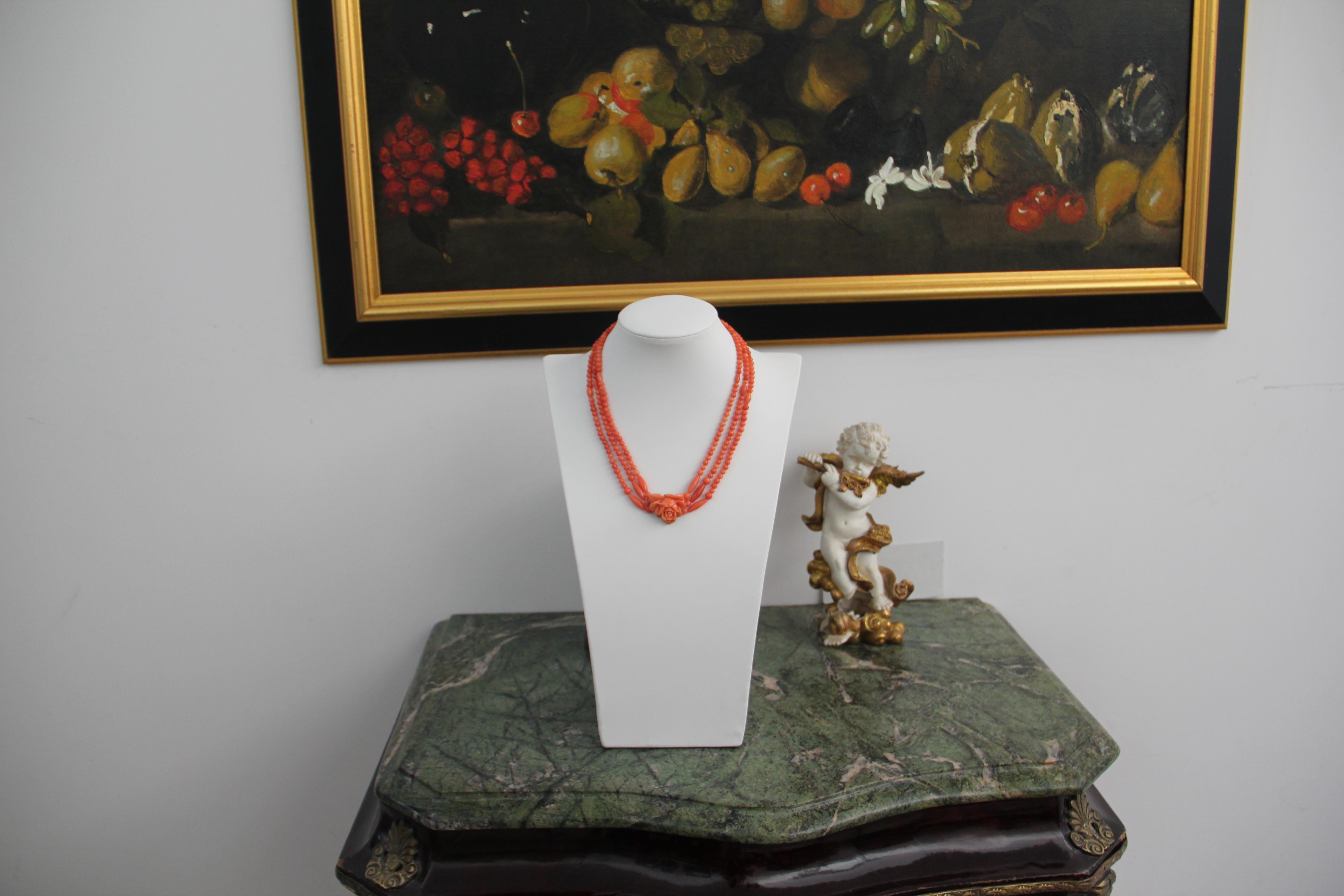 Women's or Men's Handcraft Sicily Coral 18 Karat White Gold Choker Necklace For Sale