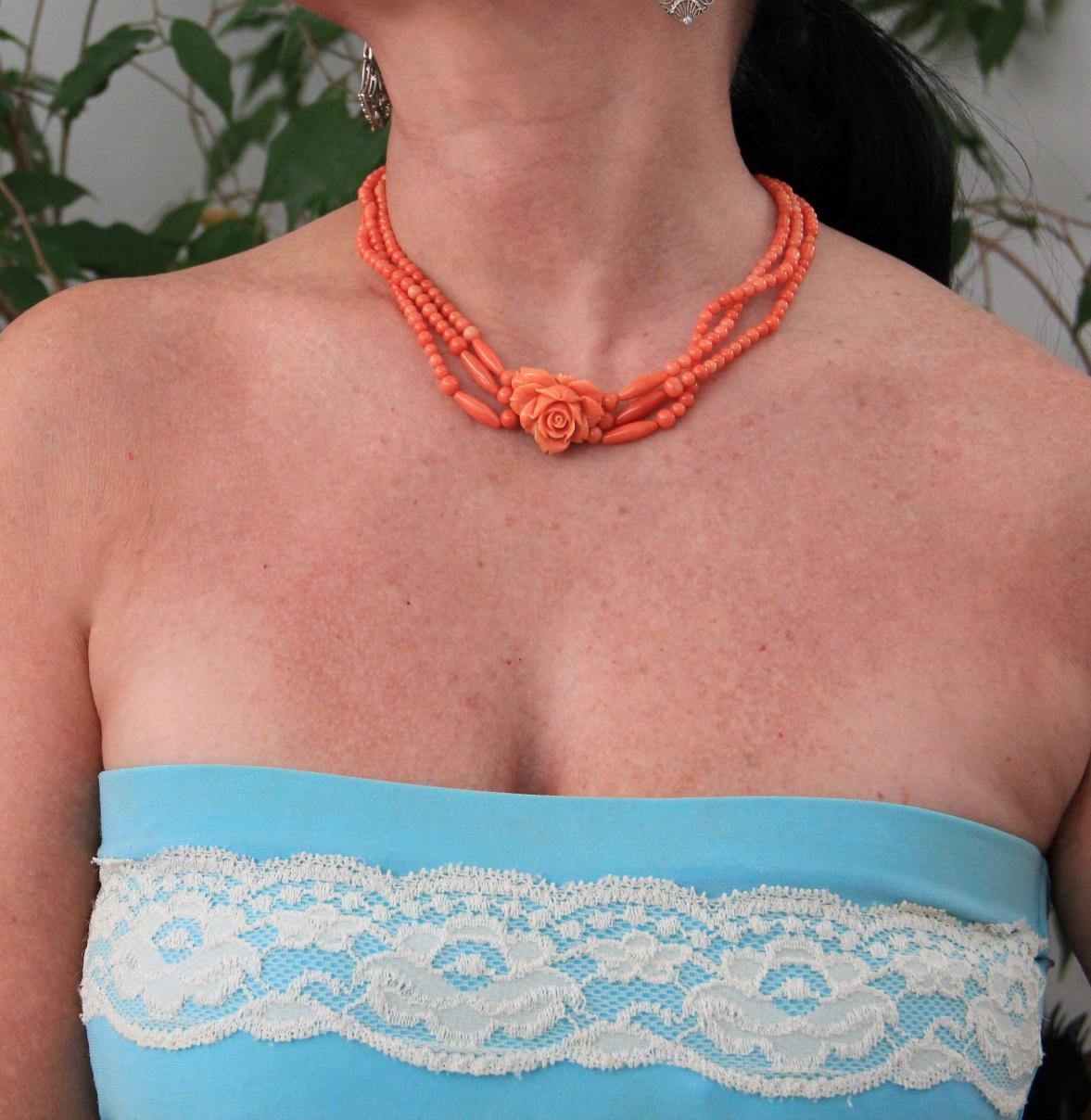 Choker-Halskette aus 18 Karat Weißgold, handgefertigt, Sizilien Koralle im Angebot 1