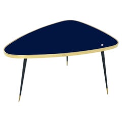 Table d'appoint artisanale en laiton de forme organique avec contour 5 couleurs et grand plateau de 2 hauteurs
