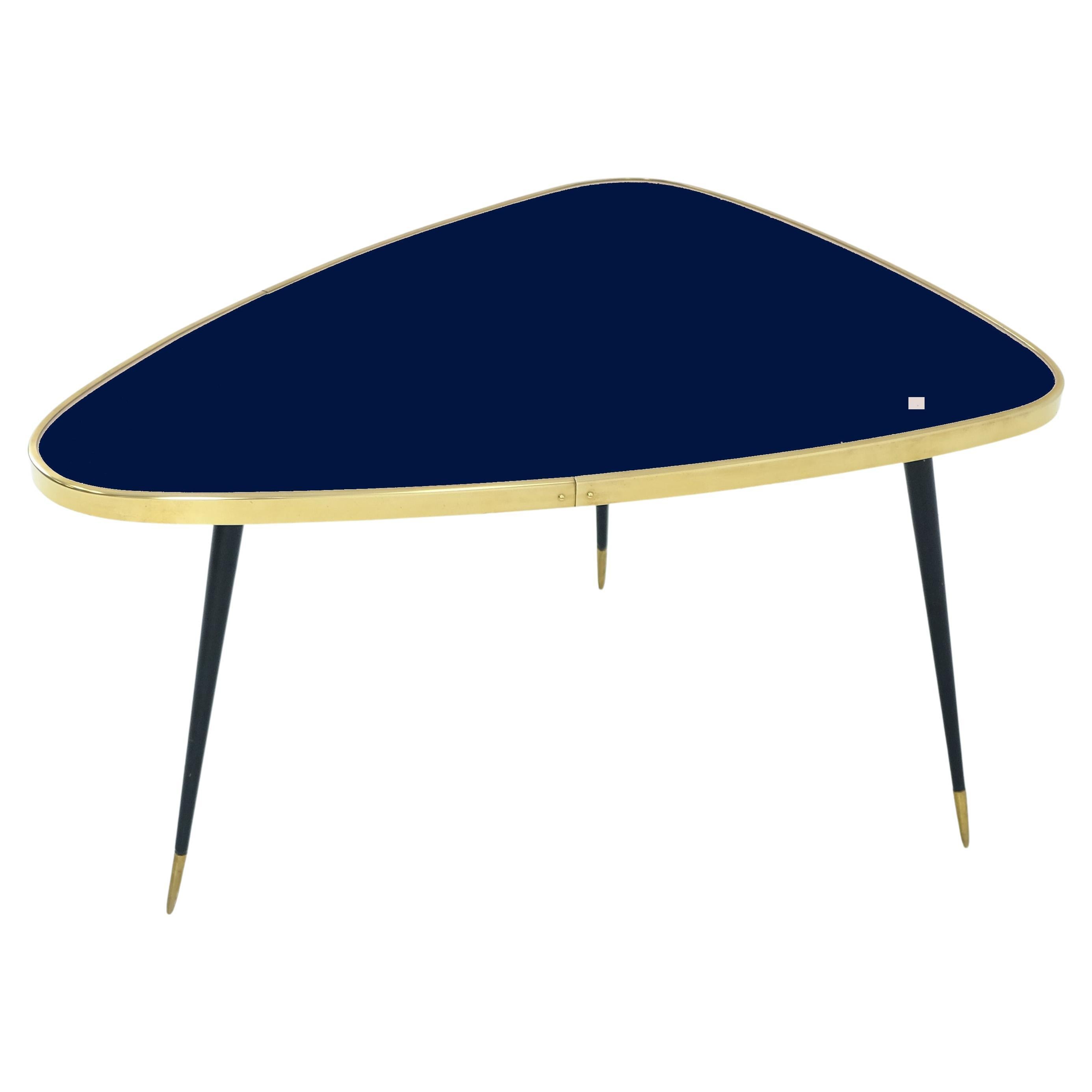 Table d'appoint artisanale en laiton de forme organique avec contour 5 couleurs et petit plateau de 2 hauteurs