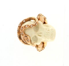 Handcraft Skull 14 Karat Yellow Gold Diamonds Cocktail Ring