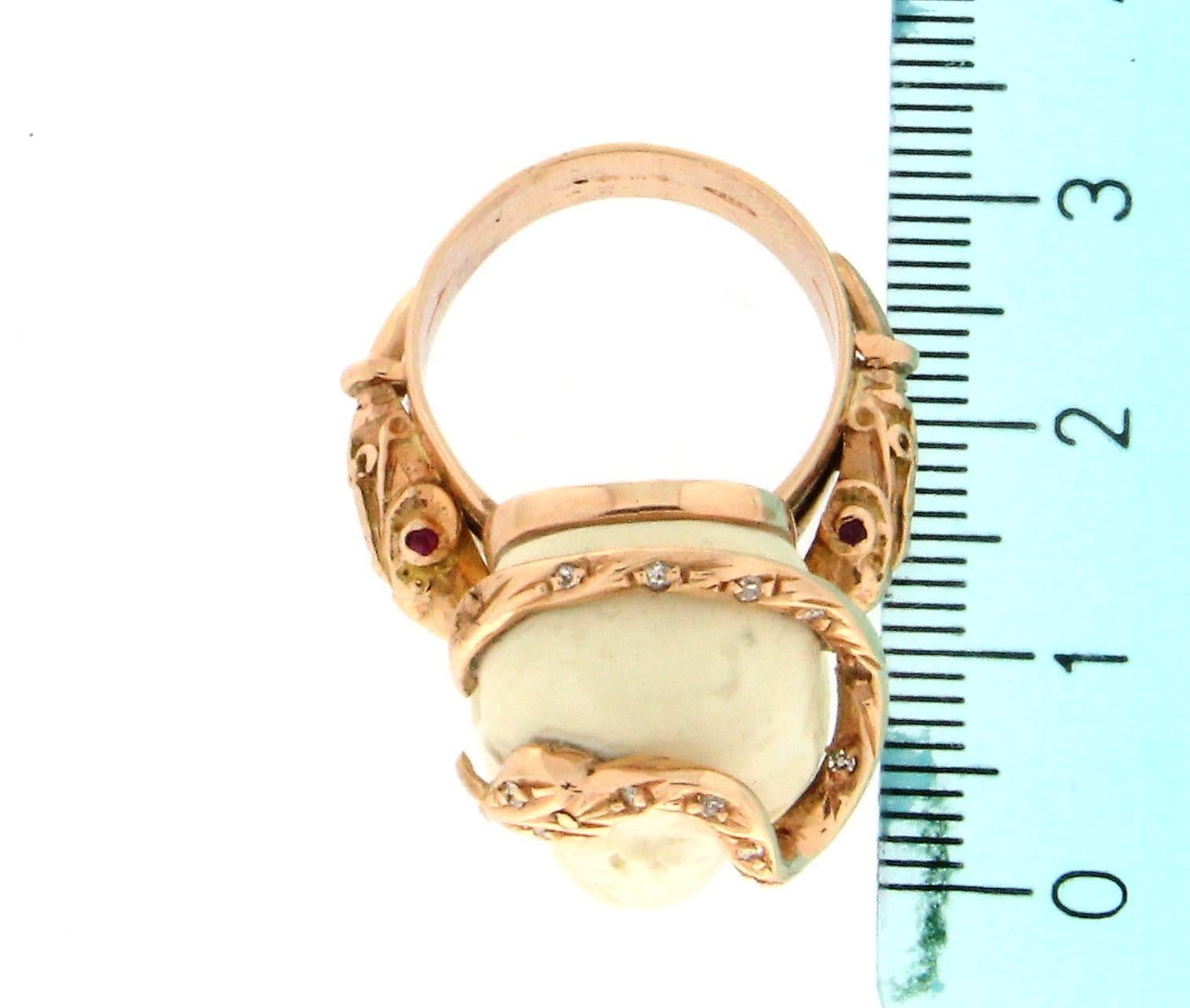 Handcraft Skull 14 Karat Yellow Gold Diamonds Cocktail Ring 4