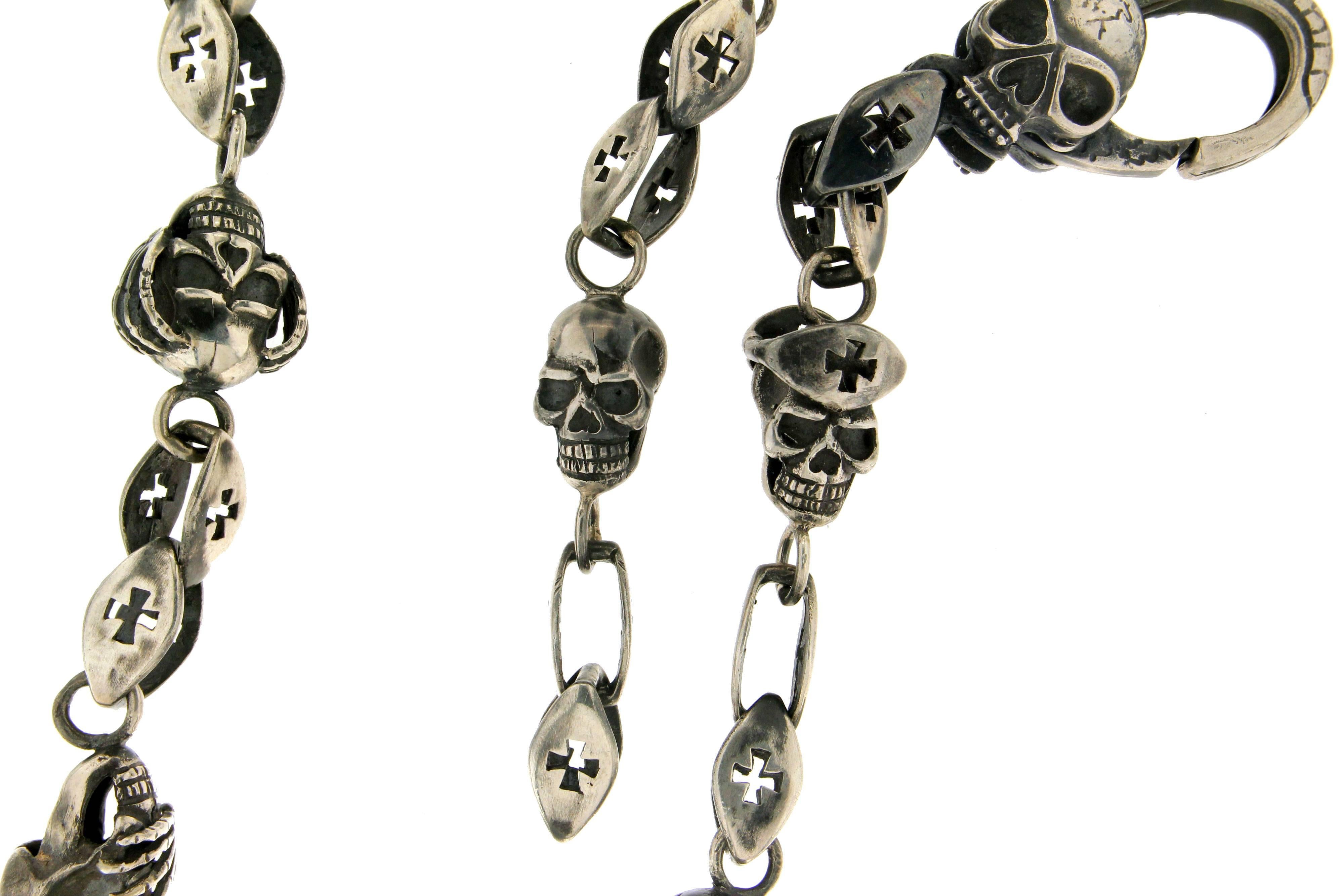 Artisan Handcraft Skull 800 thousandths Silver Chain Necklace For Sale