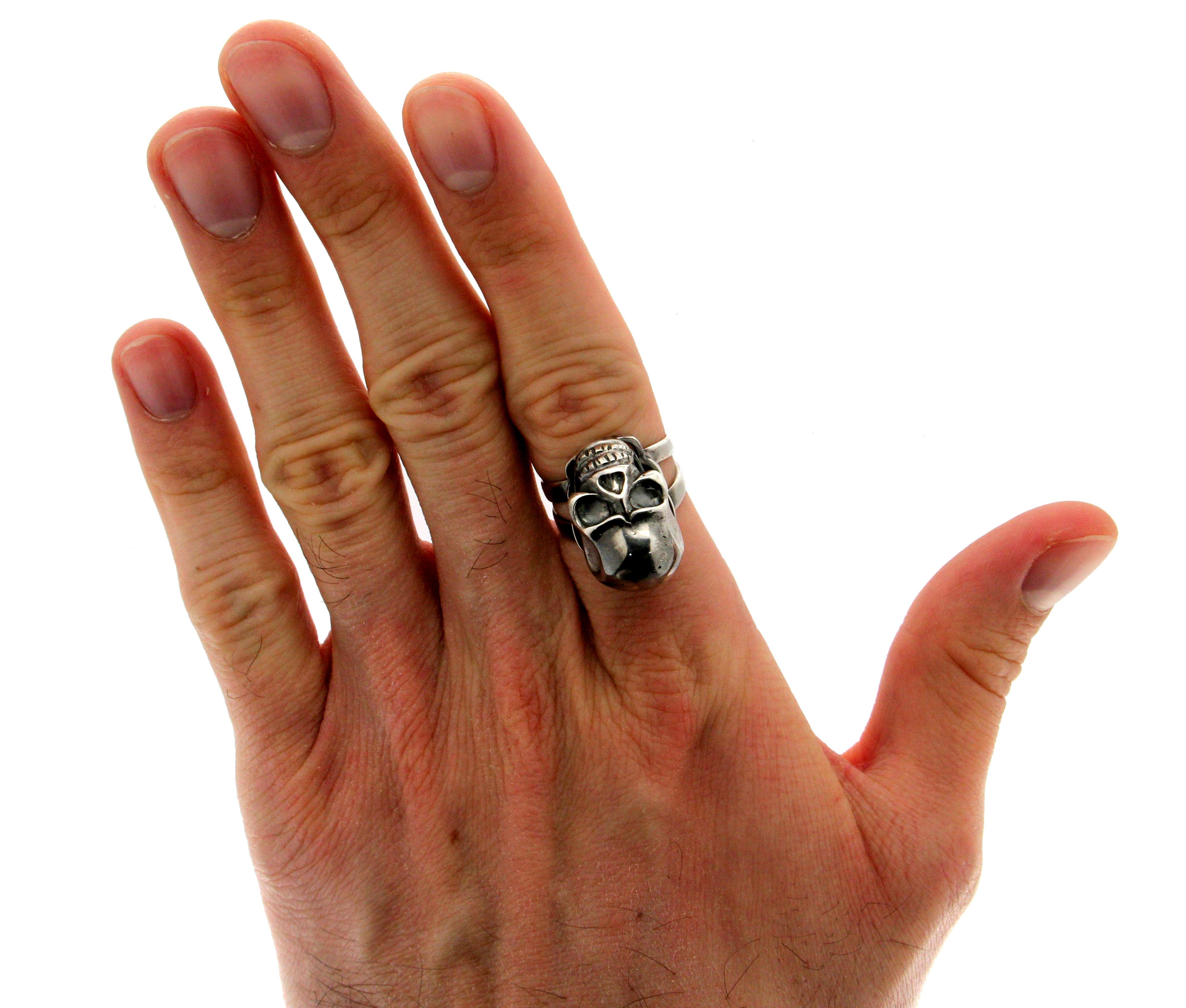 Handcraft Skull 800 thousandths  Silver Cocktail Ring For Sale 7