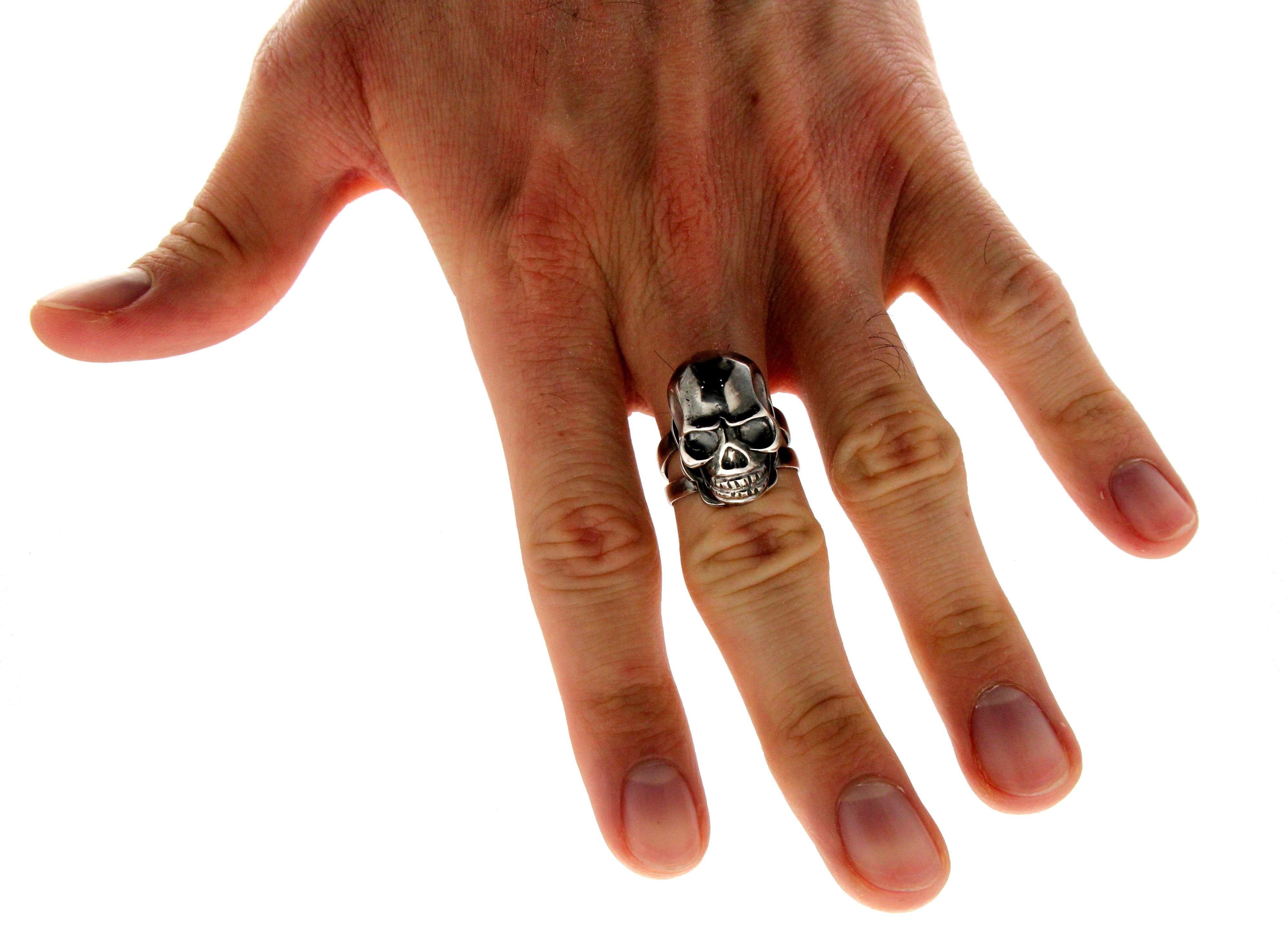 Handcraft Skull 800 thousandths  Silver Cocktail Ring For Sale 9