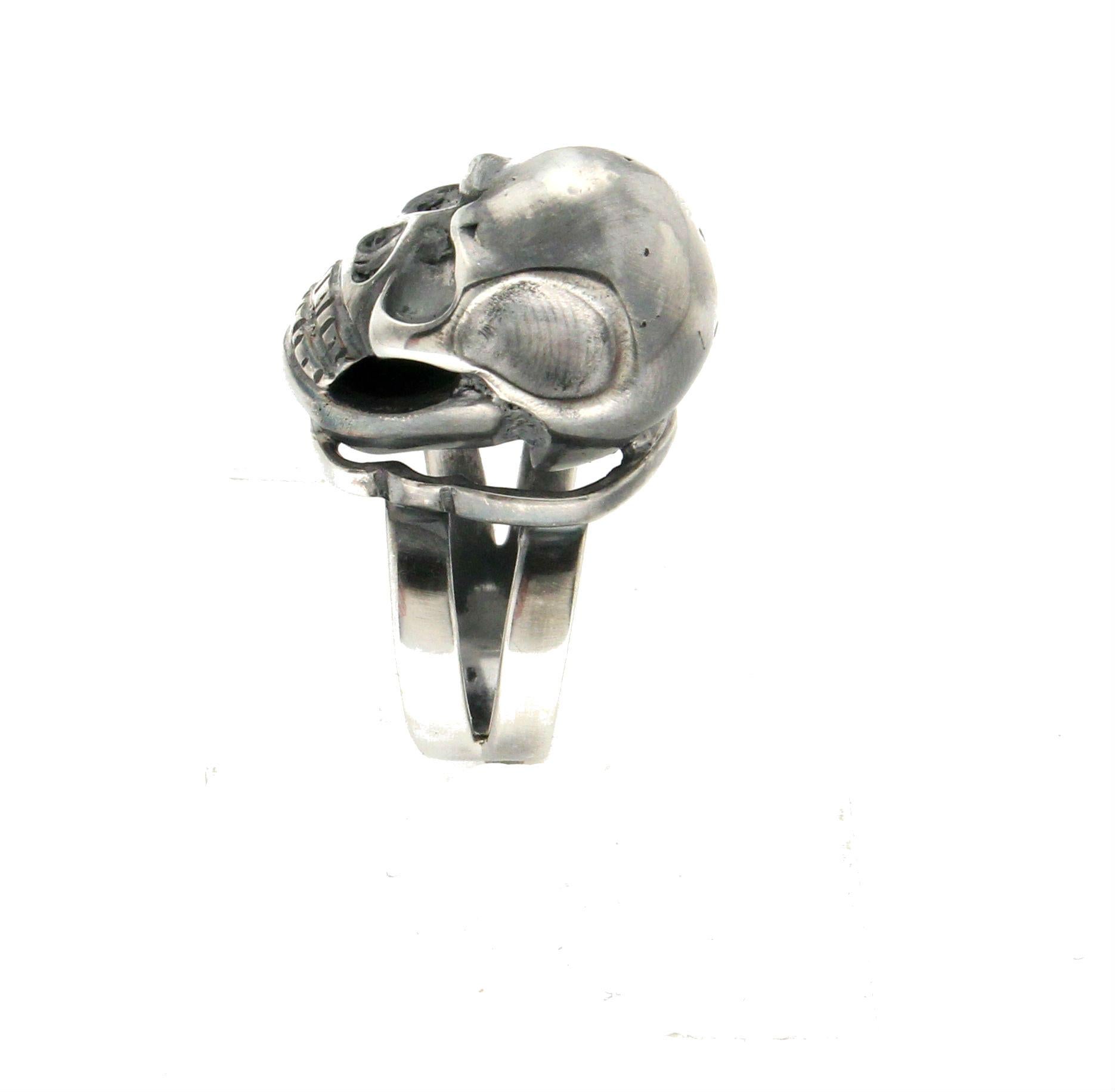 Artisan Handcraft Skull 800 thousandths  Silver Cocktail Ring For Sale
