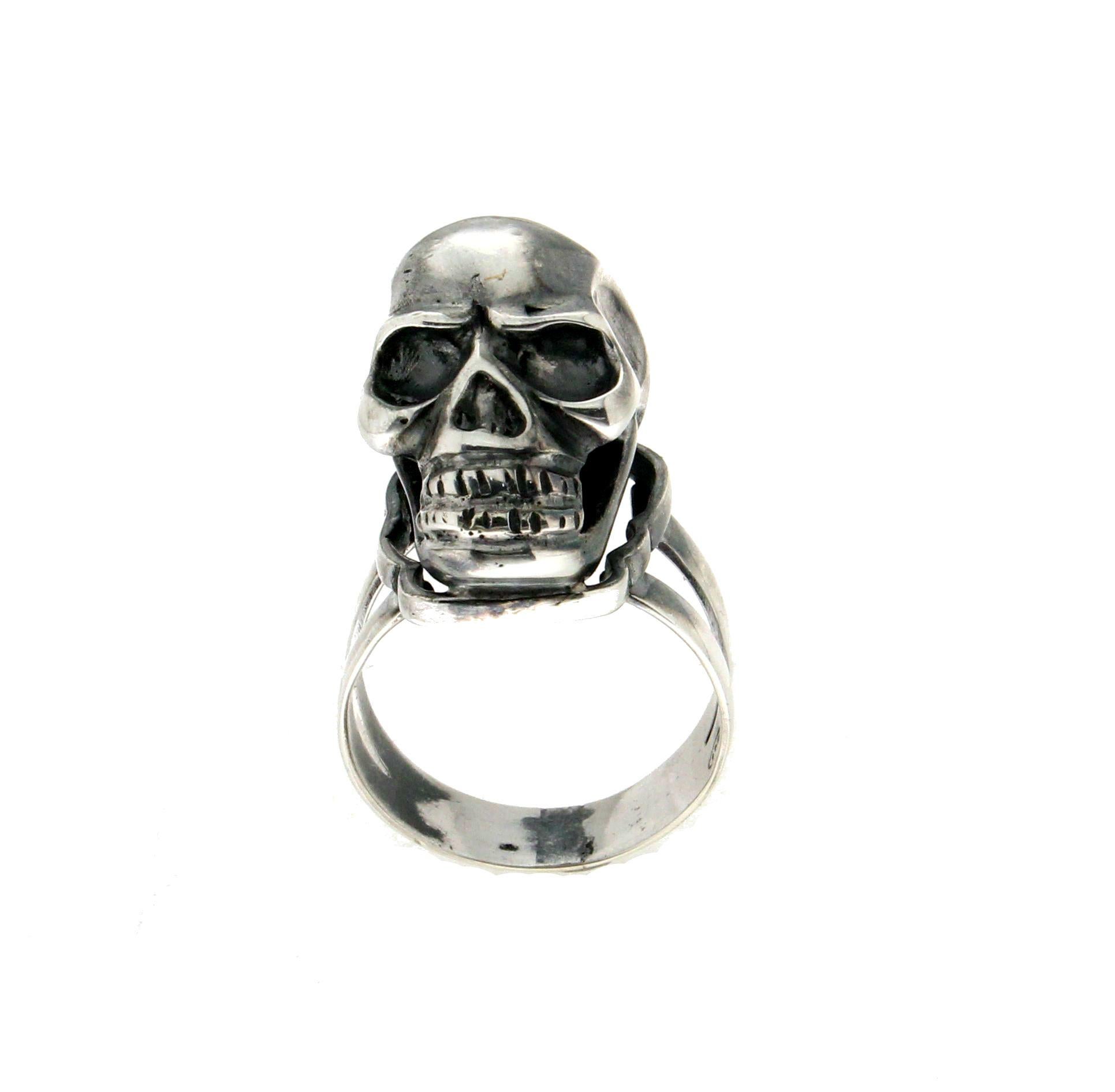 Handcraft Skull 800 thousandths  Silver Cocktail Ring In New Condition For Sale In Marcianise, IT