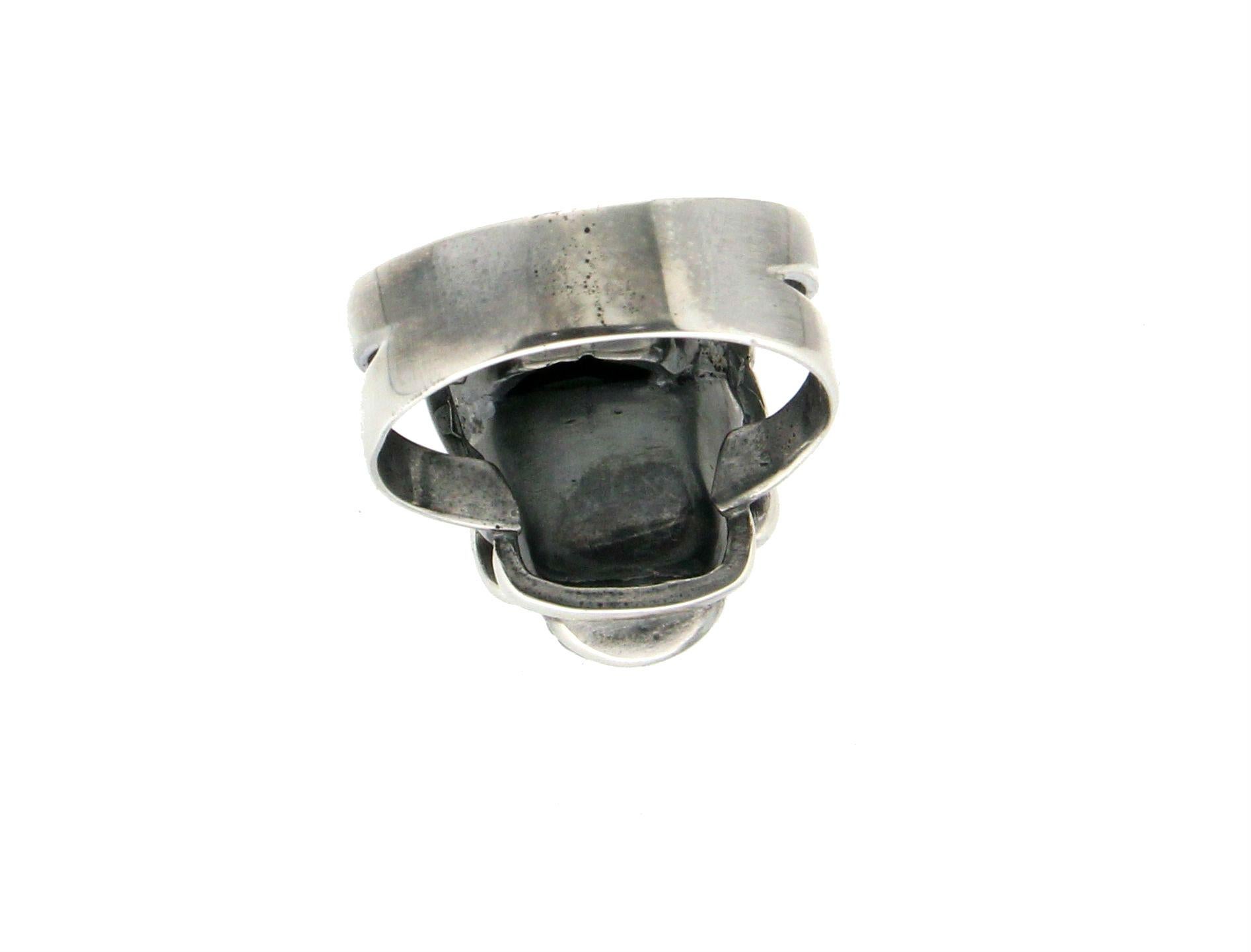 Handcraft Skull 800 thousandths  Silver Cocktail Ring For Sale 1