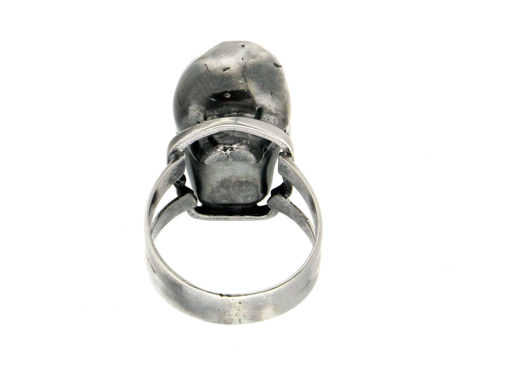 Handcraft Skull 800 thousandths  Silver Cocktail Ring For Sale 2