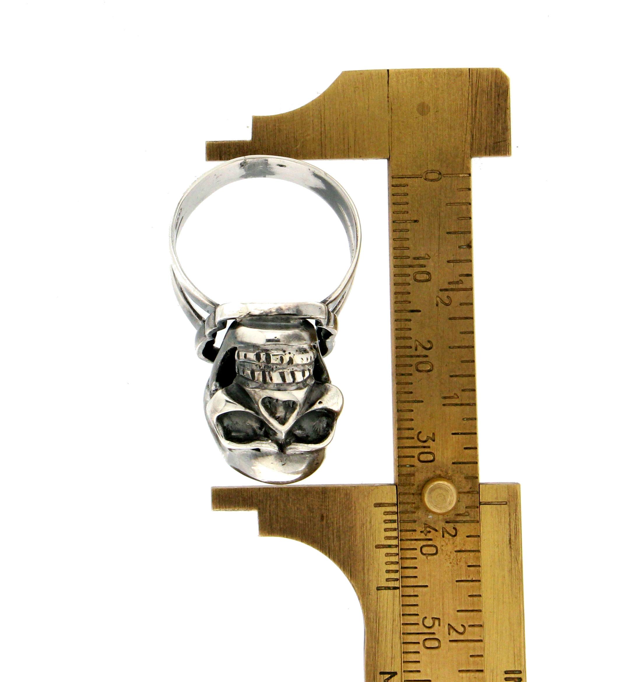 Handcraft Skull 800 thousandths  Silver Cocktail Ring For Sale 3