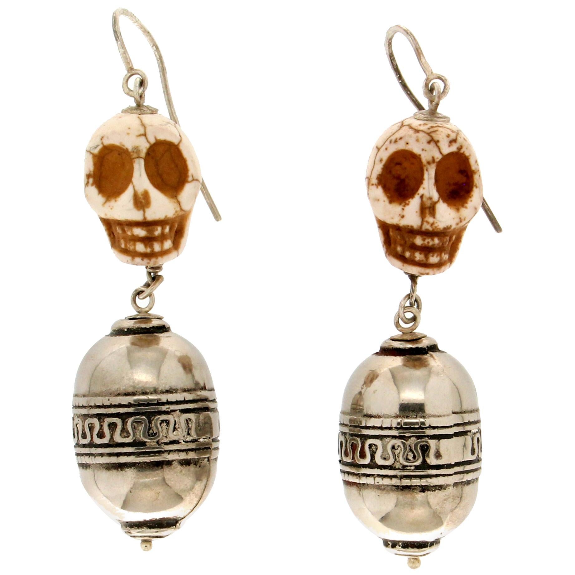 Handcraft Skull 800 thousandth Silver Drop Earrings For Sale
