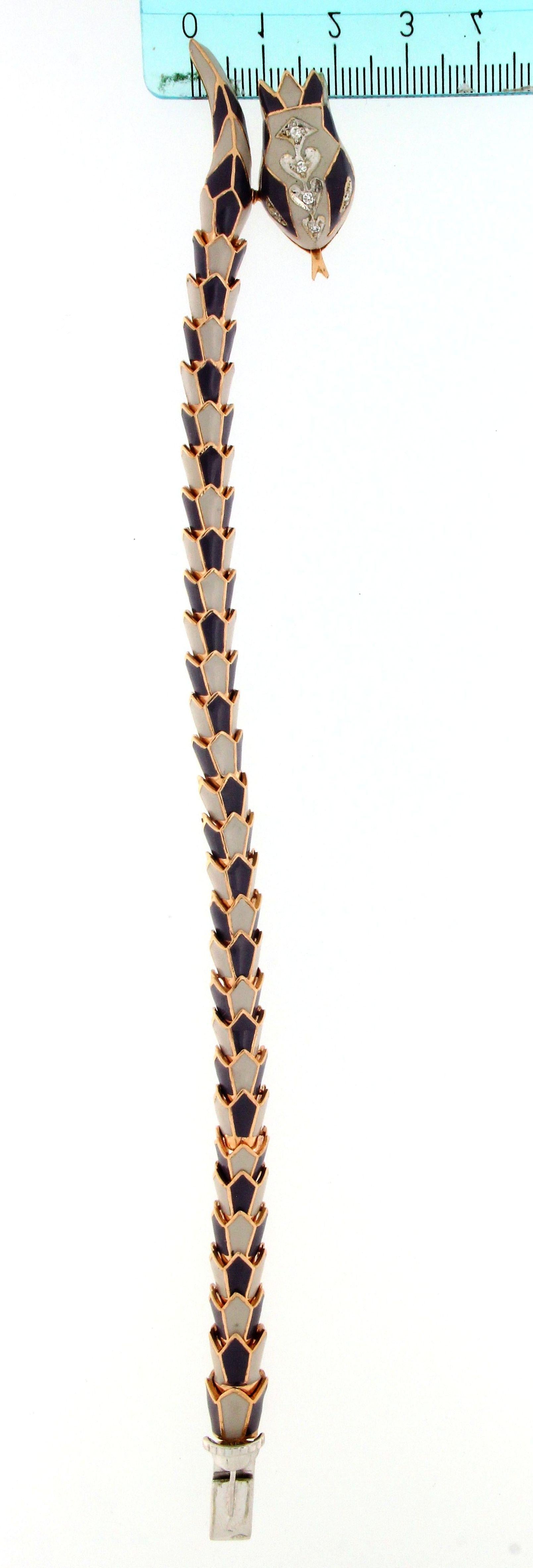 Women's or Men's Handcraft Snake 14 Karat Yellow Gold Diamonds Cuff Bracelet For Sale