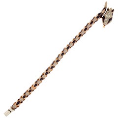Antique Handcraft Snake 14 Karat Yellow Gold Diamonds Cuff Bracelet