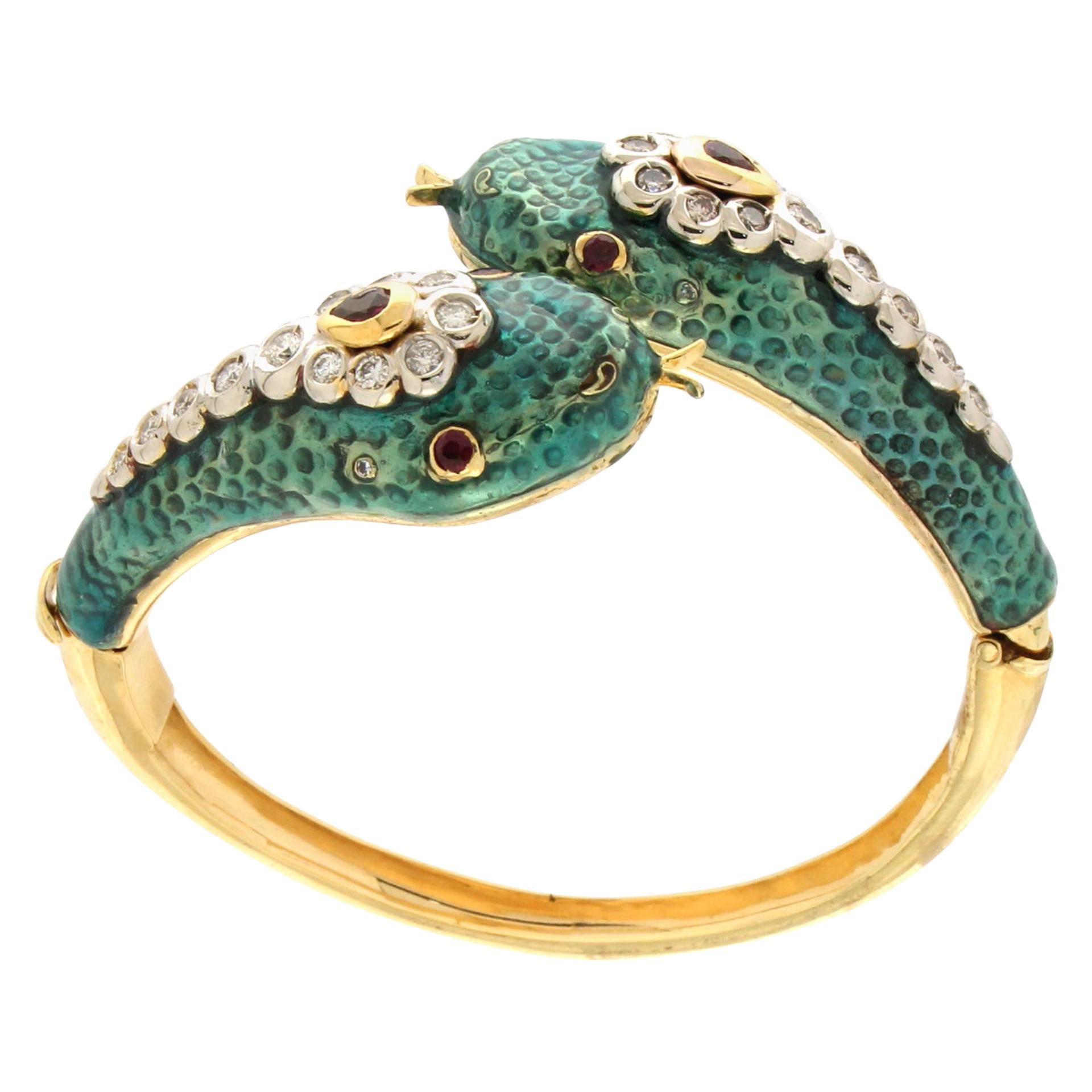 Egyptian Revival Diamond Ruby Gold Serpentine Snake Cuff Bracelet at 1stDibs gold serpentine