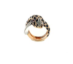 Handcraft Snake 18 Karat Yellow and White Gold Diamonds Cocktail Ring