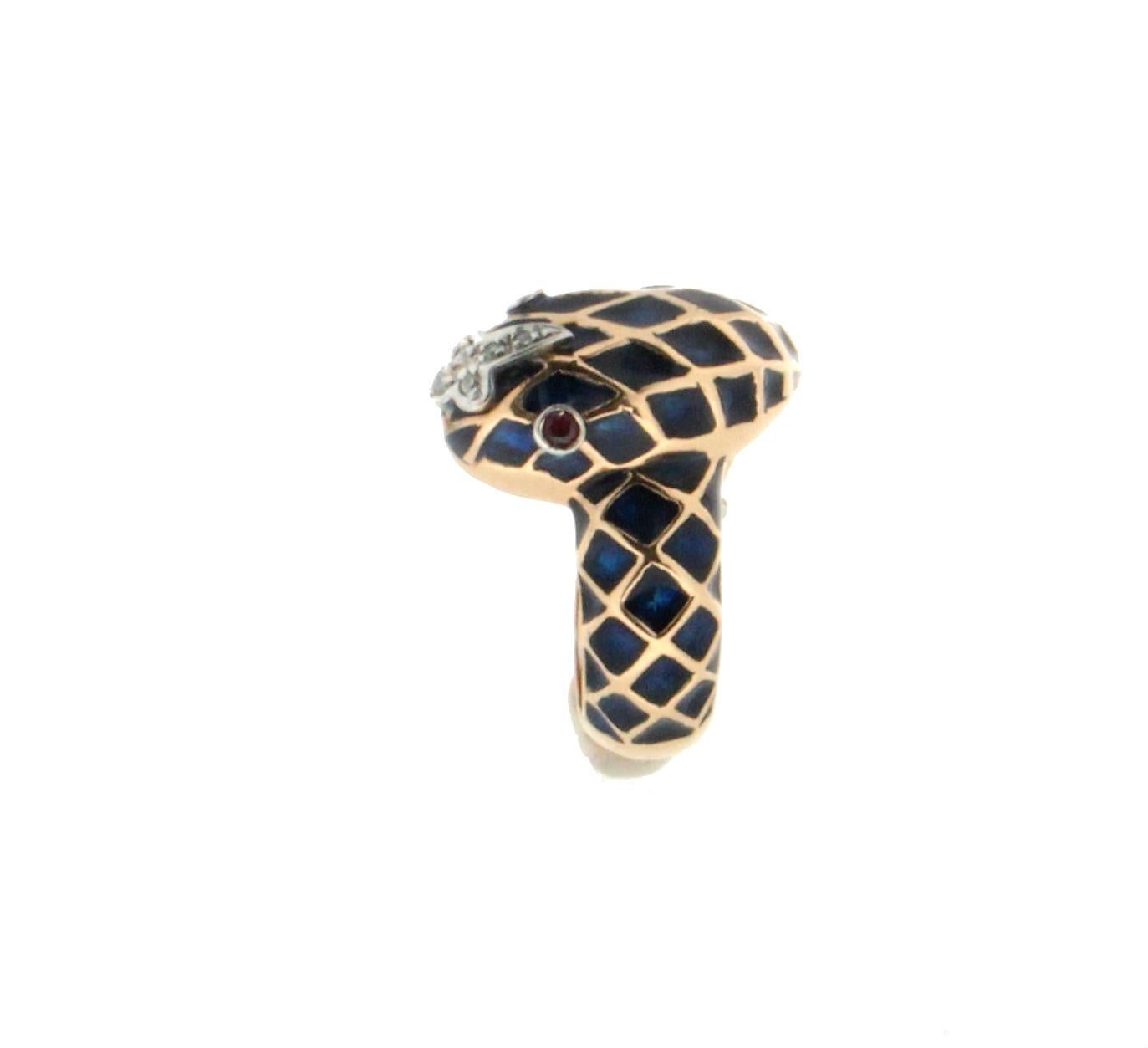 Artisan Handcraft Snake 18 Karat Yellow and White Gold Diamonds Cocktail Ring