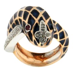 Handcraft Snake 18 Karat Yellow and White Gold Diamonds Cocktail Ring