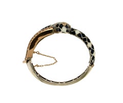 Handcraft Snake 9 Karat Yellow Gold Diamonds Clamper Bracelet