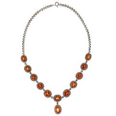 Handcraft Spessartine Garnet 18 Karat White Gold Diamonds Drop Necklace