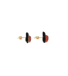 Handcraft Spider 18 Karat Yellow Gold Coral Ebony Stud Earrings