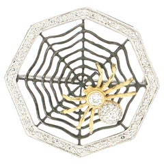 Handcraft Spider Web 18 Karat White and Yellow Gold Diamonds Brooch