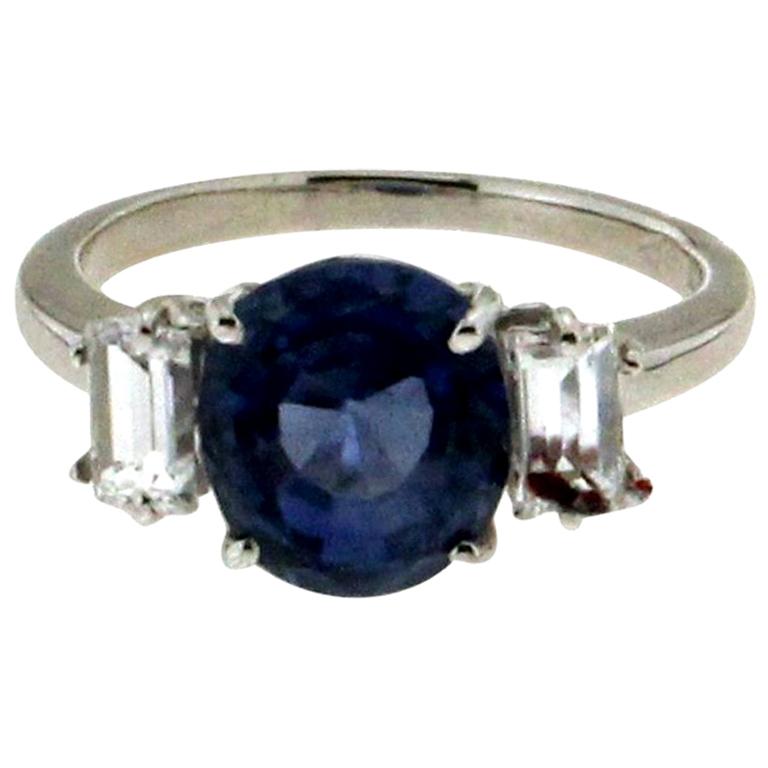 Handcraft Sri Lankan Sapphire 18 Karat White Gold Diamonds Engagement Ring