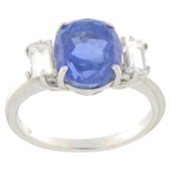 Handcraft Sri Lankan Sapphire 18 Karat White Gold Diamonds Engagement Ring