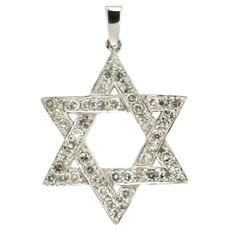 Handcraft Star of David 18 Karat White Gold Diamonds Pendant Necklace