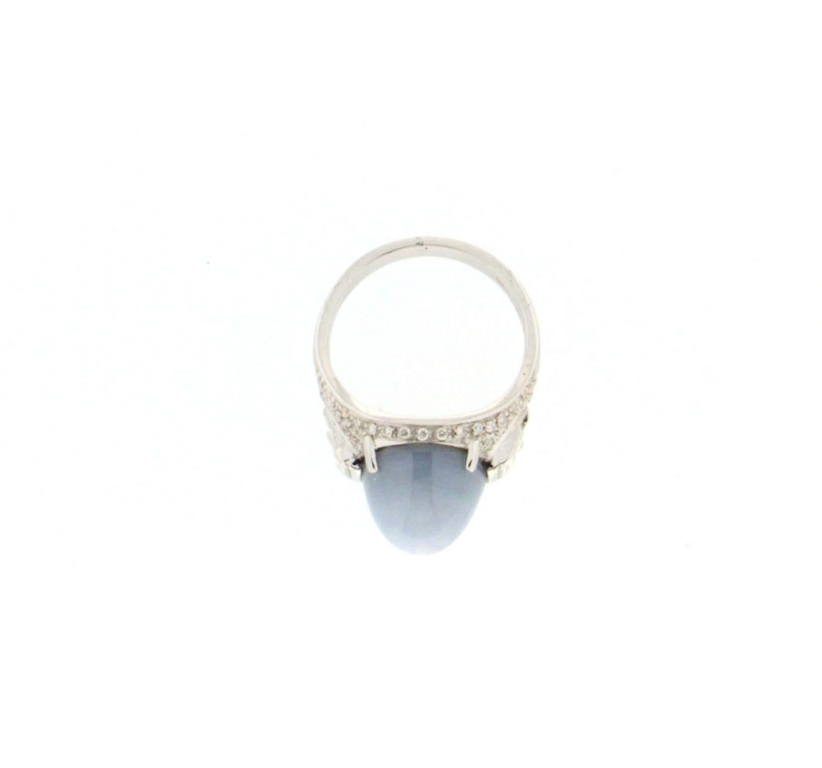 Women's or Men's Handcraft Star Sapphire 18 Karat White Gold Diamonds Cocktail Ring