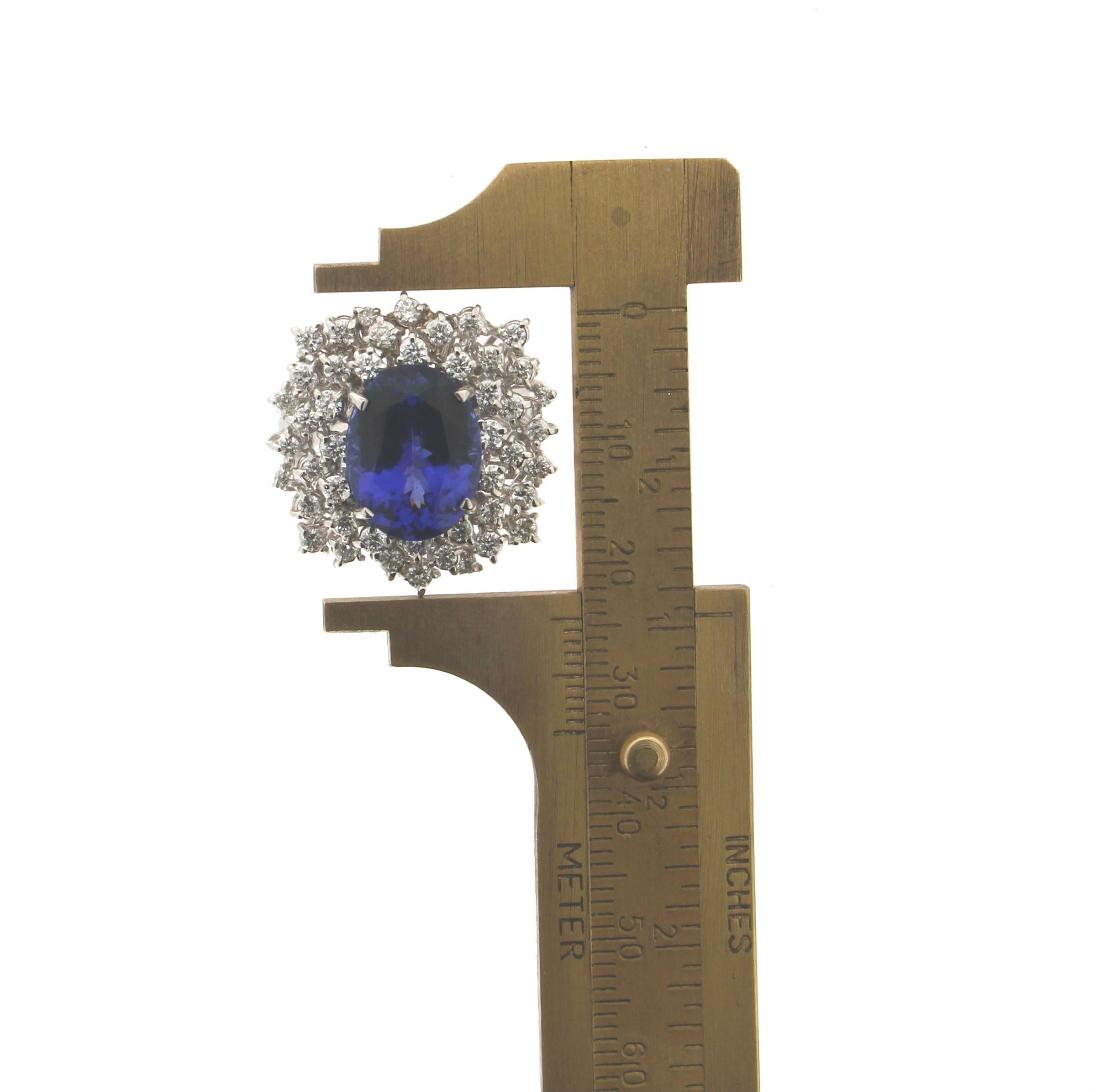 Handcraft Tanzanite 18 Karat White Gold Diamonds Cocktail Ring For Sale 1