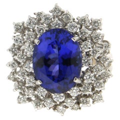 Handcraft Tanzanite 18 Karat White Gold Diamonds Cocktail Ring