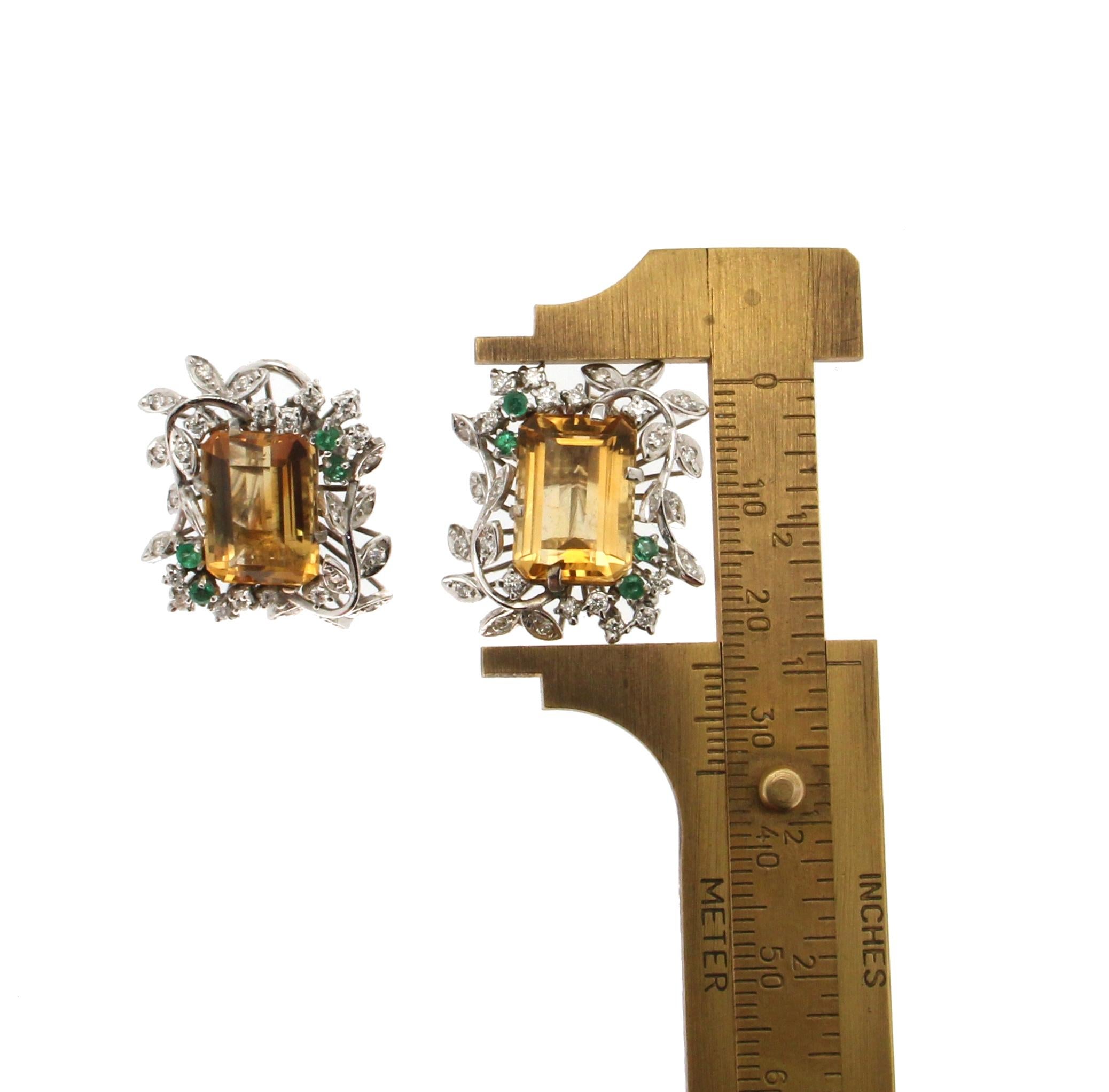 Handcraft Topaz 18 Karat White Gold Diamonds Emeralds Stud Earrings In New Condition For Sale In Marcianise, IT
