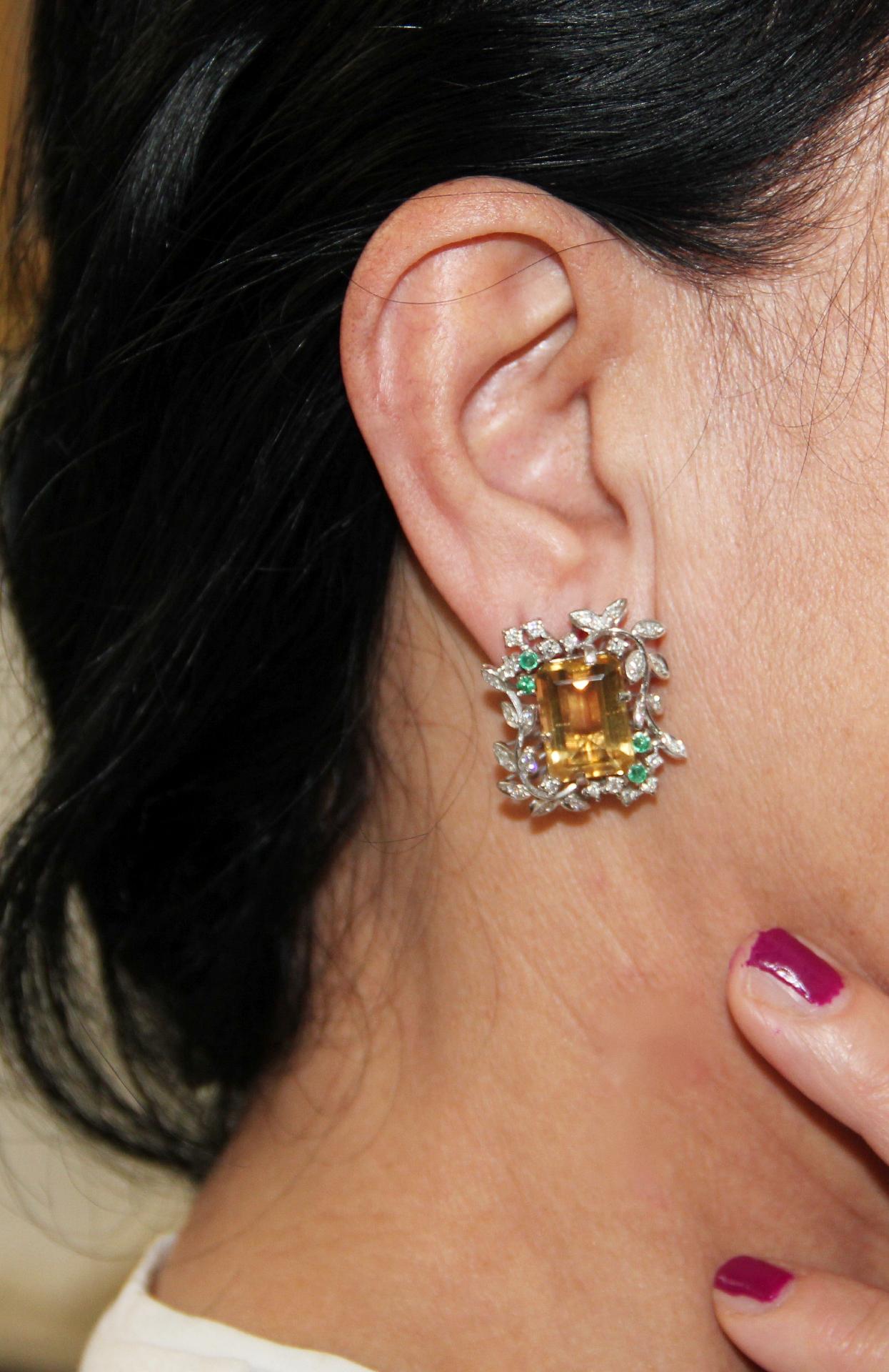 Handcraft Topaz 18 Karat White Gold Diamonds Emeralds Stud Earrings For Sale 1