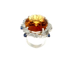 Handcraft Topaz 18 Karat White Gold Sapphire Diamonds Cocktail Ring