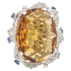 Handcraft Topas 18 Karat Weißgold Saphir Diamanten Cocktail Ring