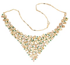 Handcraft Topaz 18 Karat Yellow Gold Diamonds Emeralds Choker Necklace