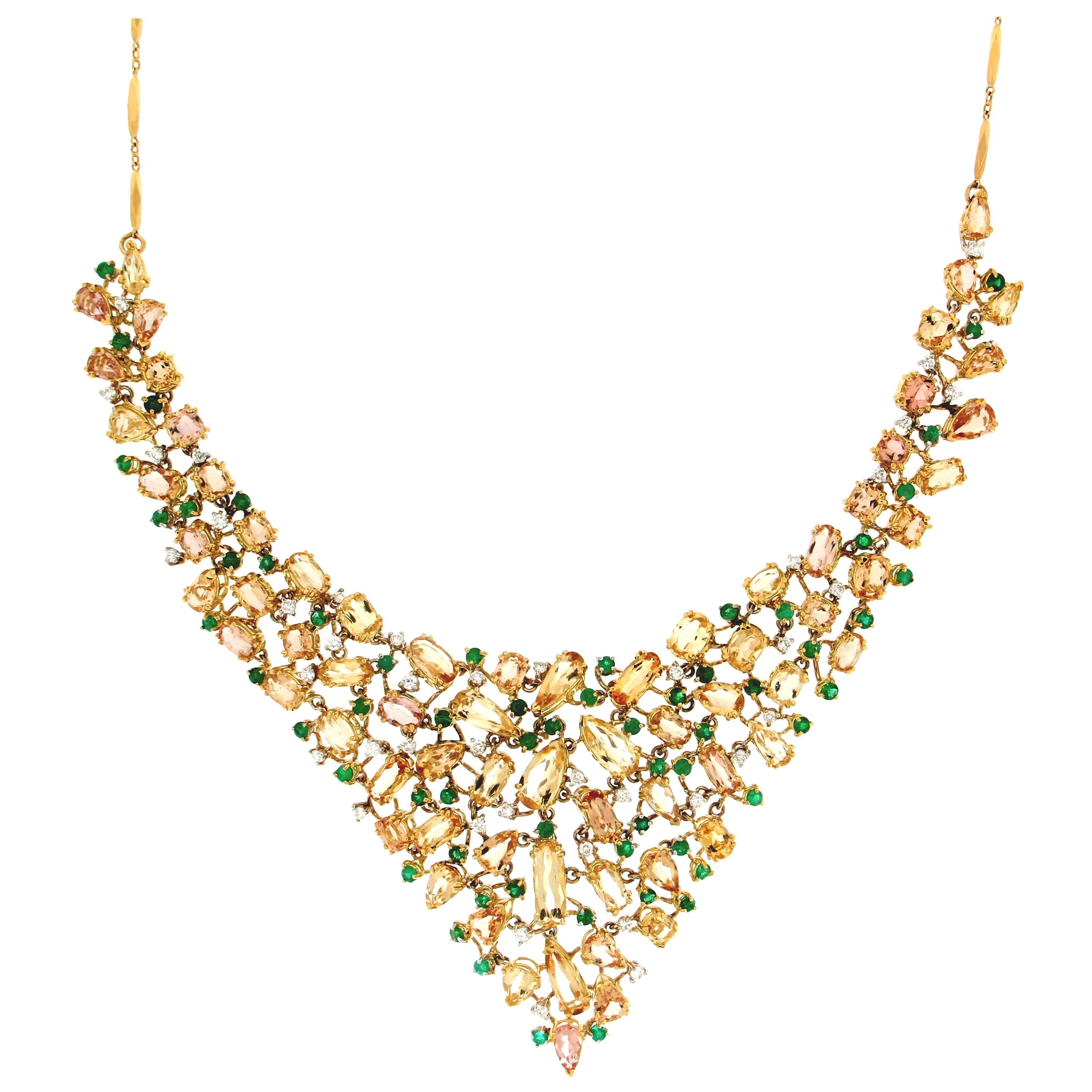 Handcraft Topaz 18 Karat Yellow Gold Diamonds Emeralds Choker Necklace