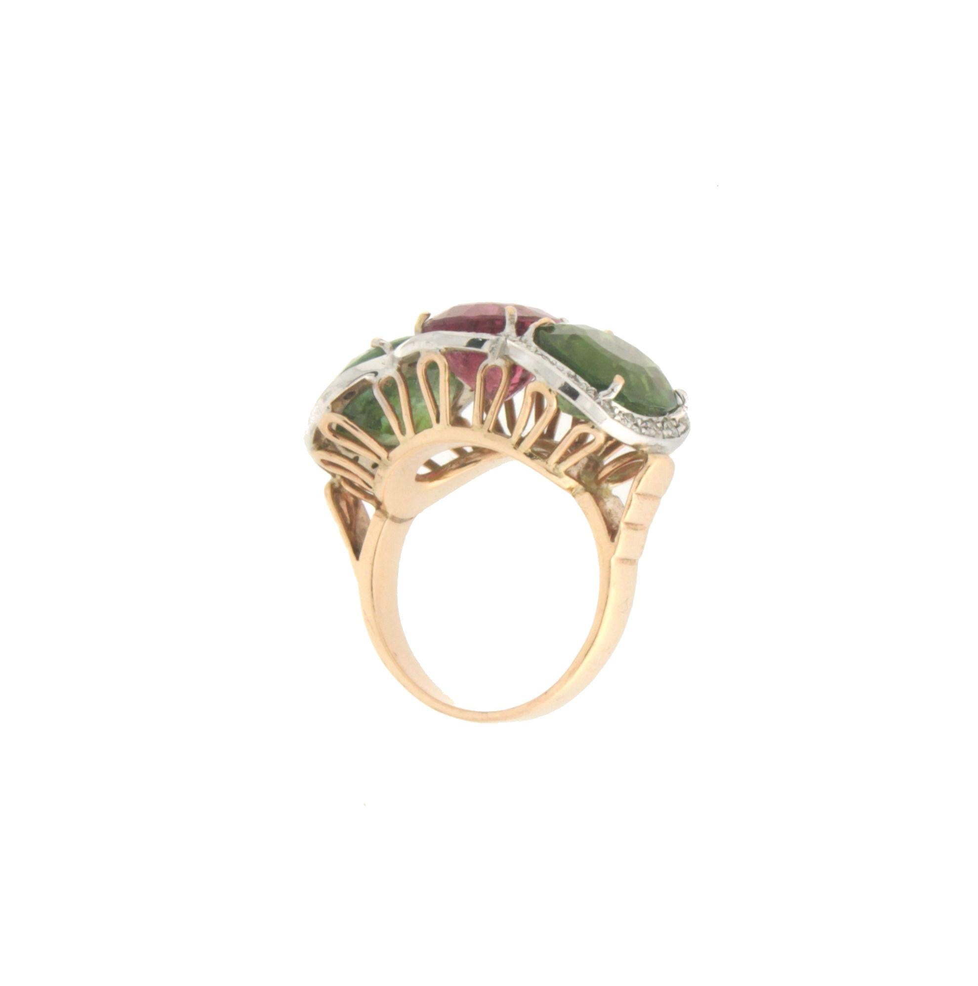 Brilliant Cut Handcraft Tourmaline 14 Karat Yellow and White Gold Diamonds Cocktail Ring For Sale