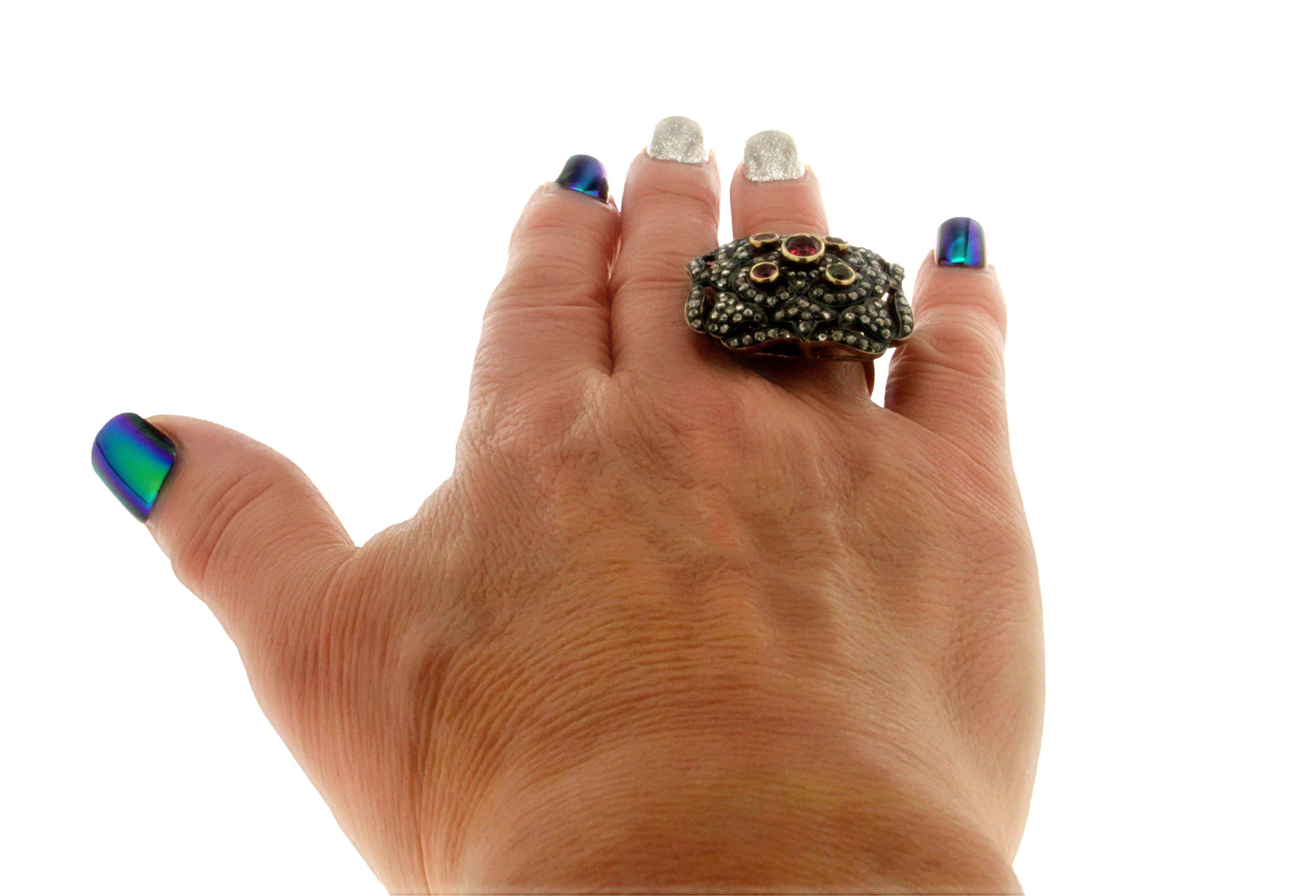 Bague cocktail artisanale en or jaune 14 carats avec tourmaline et diamants en vente 5