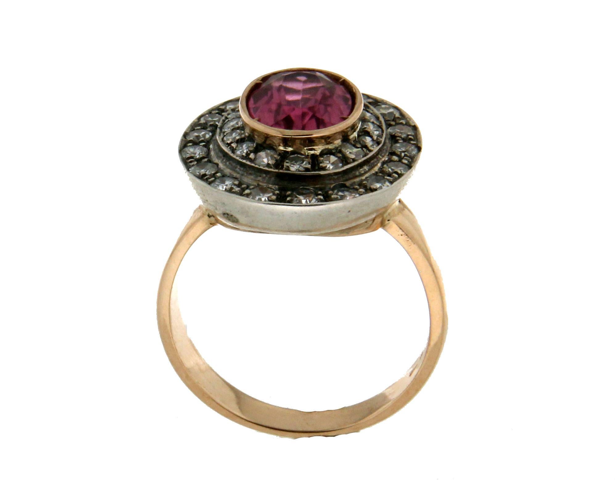 Brilliant Cut Handcraft Tourmaline 14 Karat Yellow Gold Diamonds Cocktail Ring