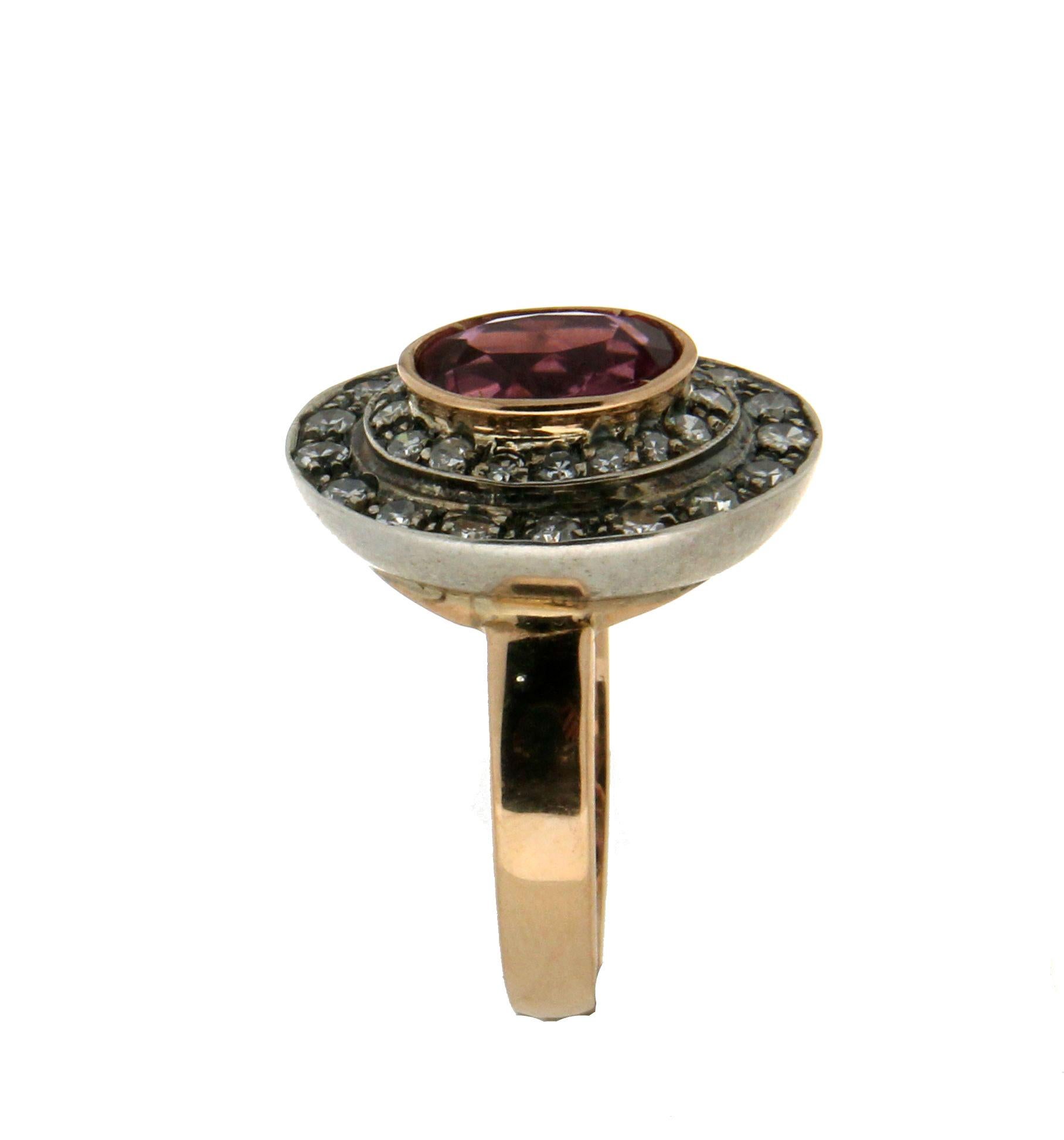 Handcraft Tourmaline 14 Karat Yellow Gold Diamonds Cocktail Ring In New Condition In Marcianise, IT