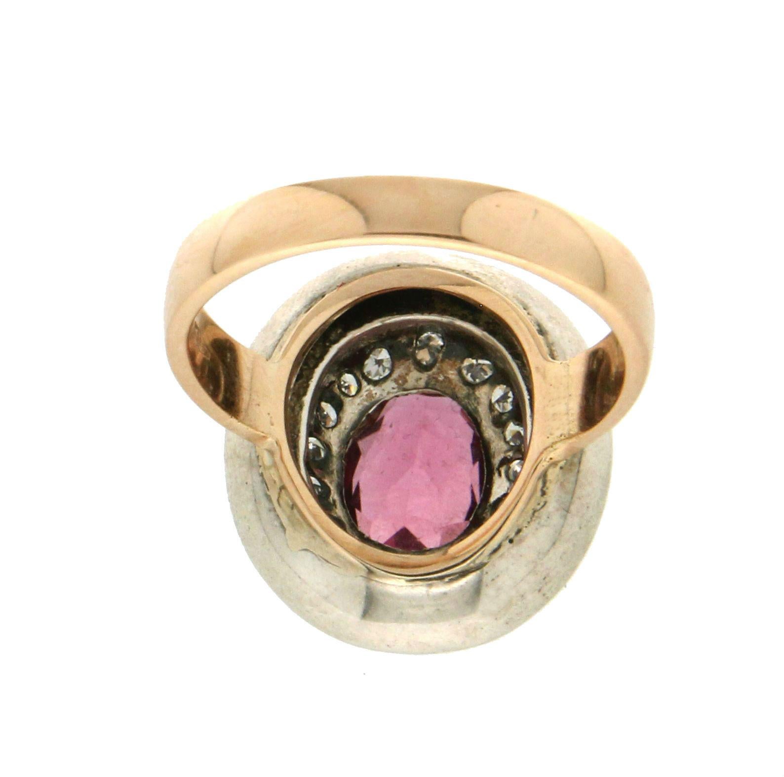 Women's or Men's Handcraft Tourmaline 14 Karat Yellow Gold Diamonds Cocktail Ring